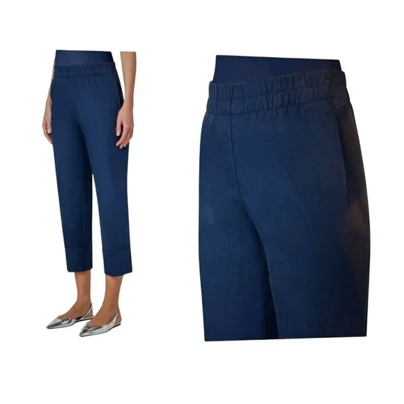 AKRIS PUNTO Ferry Mid-rise Cropped Pants Navy Blue Cotton Cuffed Hem Size 6